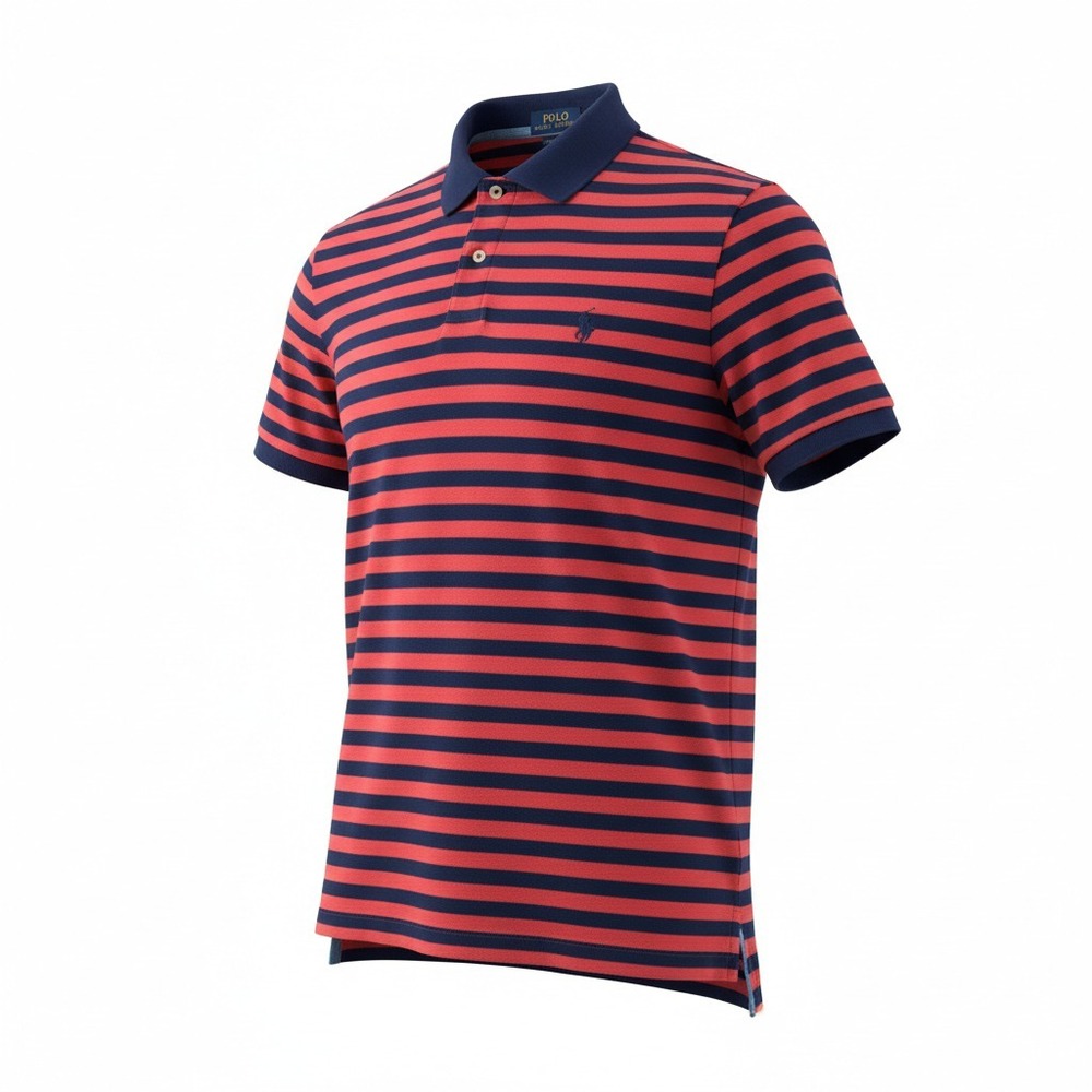 Ralph Lauren Polo Shirt Mens XL Blue Red Striped Blue Pony Classic Short Sleeve